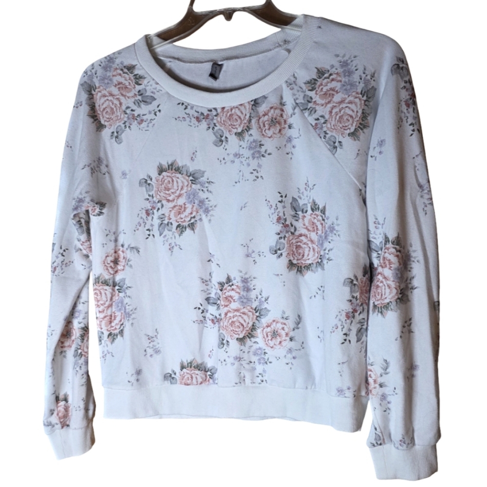 ePretty White Floral Pullover Sweatshirt Women’s Size M